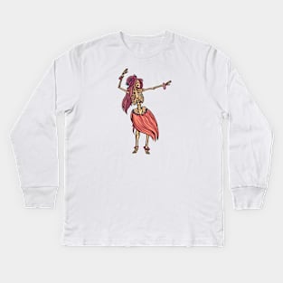 Vintage Skeleton Hula Girl Kids Long Sleeve T-Shirt